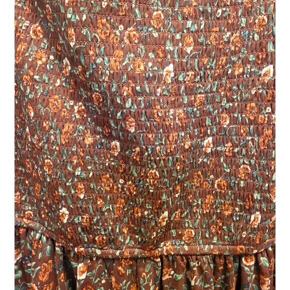 Francesca's AUDREY PARIS Smocked Brown Floral Midi Dress Size Medium NWT - Picture 6 of 9